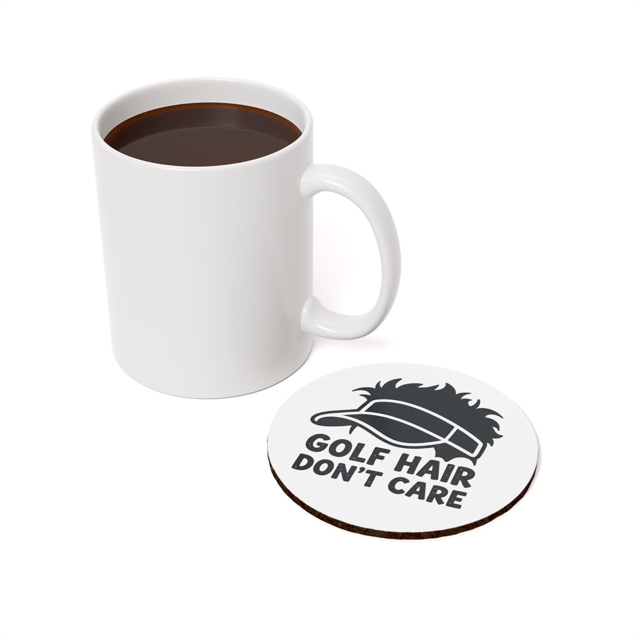 Golf Hair Don't Care Cork Coaster — Funny Golf Visor Drink Coaster