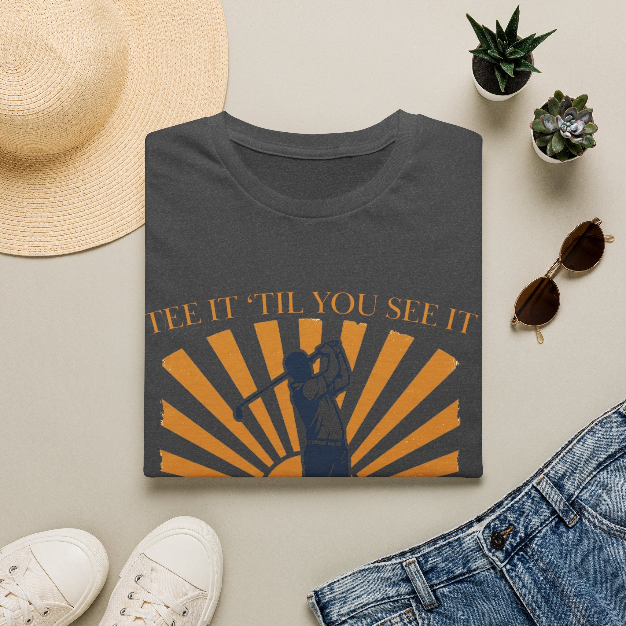 Golf T‑Shirt — "Tee It Till You Seet" Sunrise Golfer Graphic