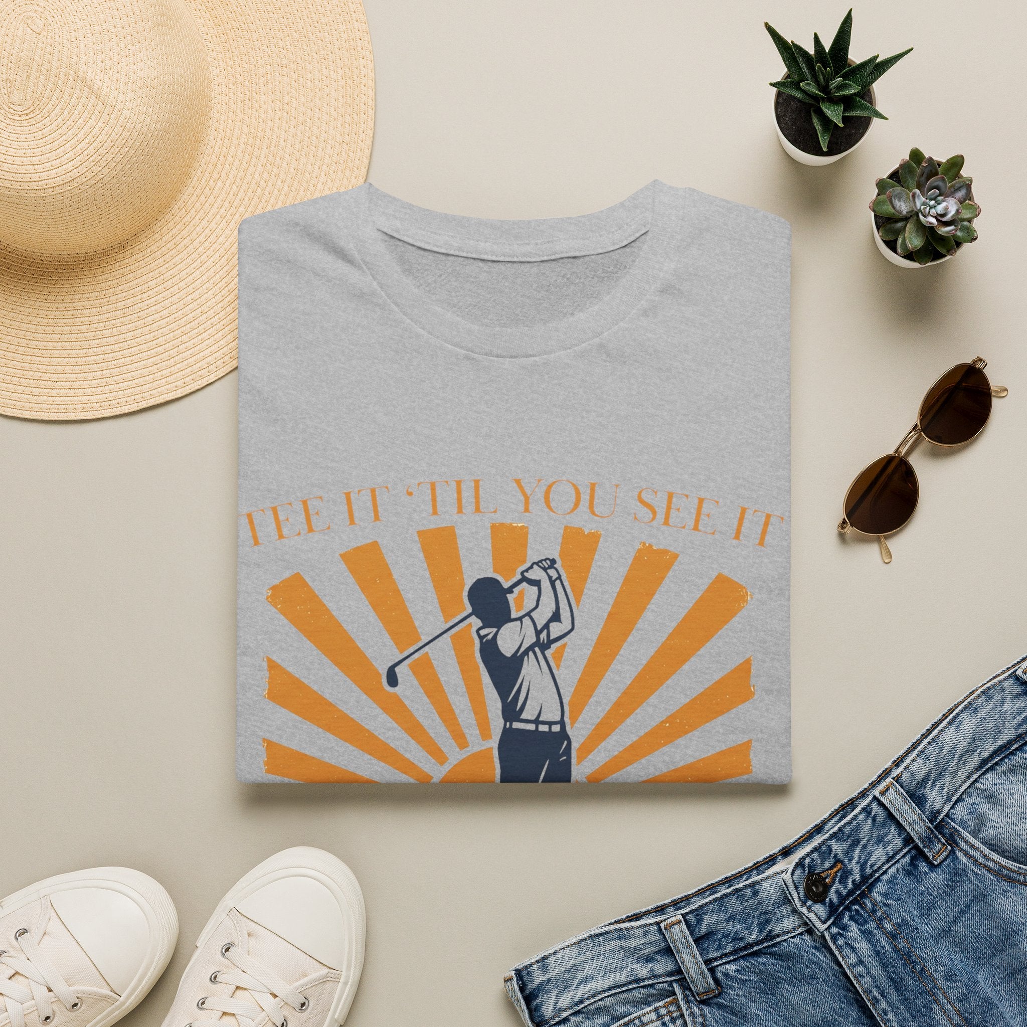 Golf T‑Shirt — "Tee It Till You Seet" Sunrise Golfer Graphic